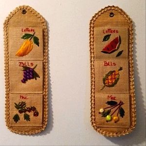 Set of 2 mid-century vintage mail organizers. Made from straw/rattan.